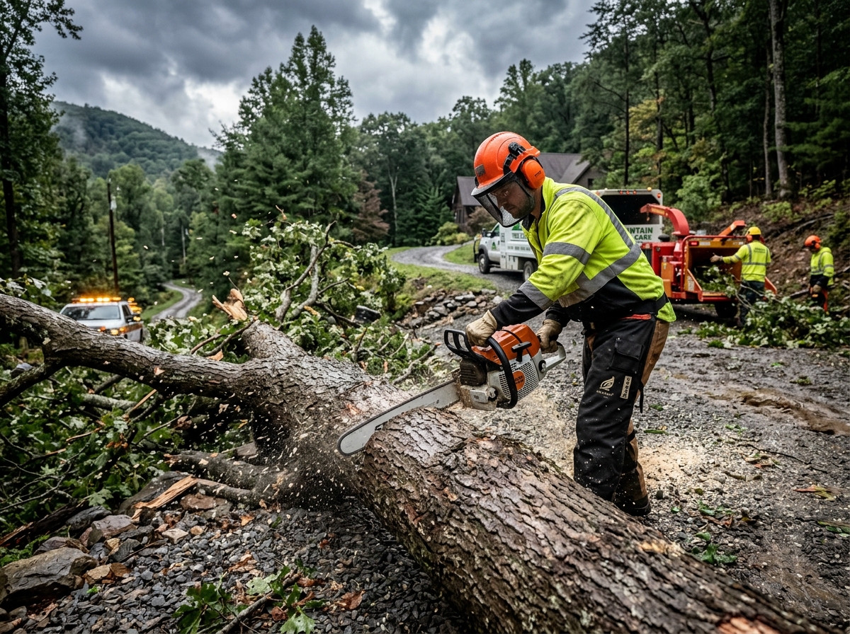 Emergency storm damage tree response crew