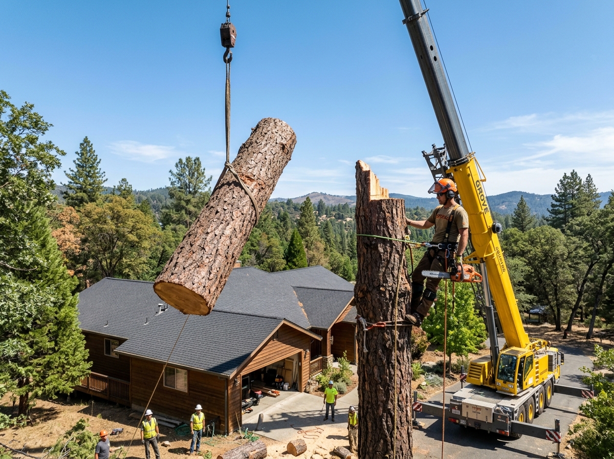 Technical hazard tree removal near mountain residence